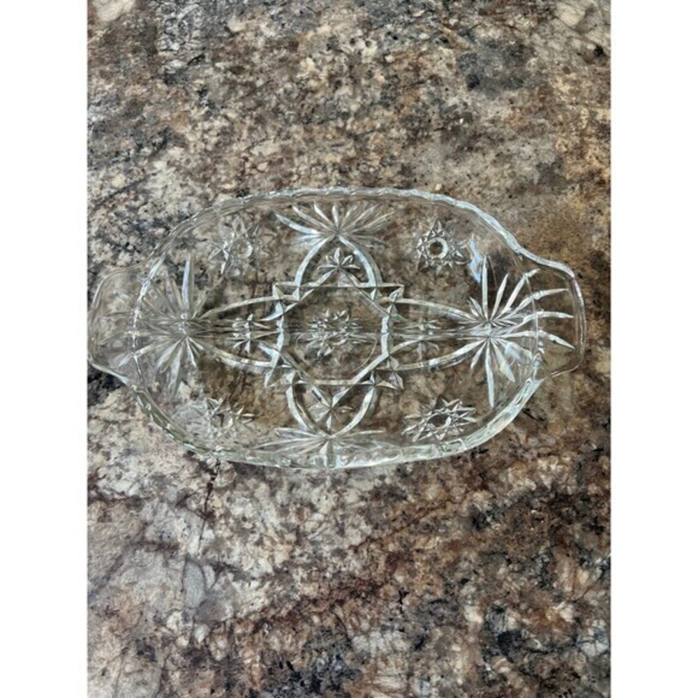 Vintage Anchor Hocking Early American Prescut Star of David Relish Dishes Glass‎